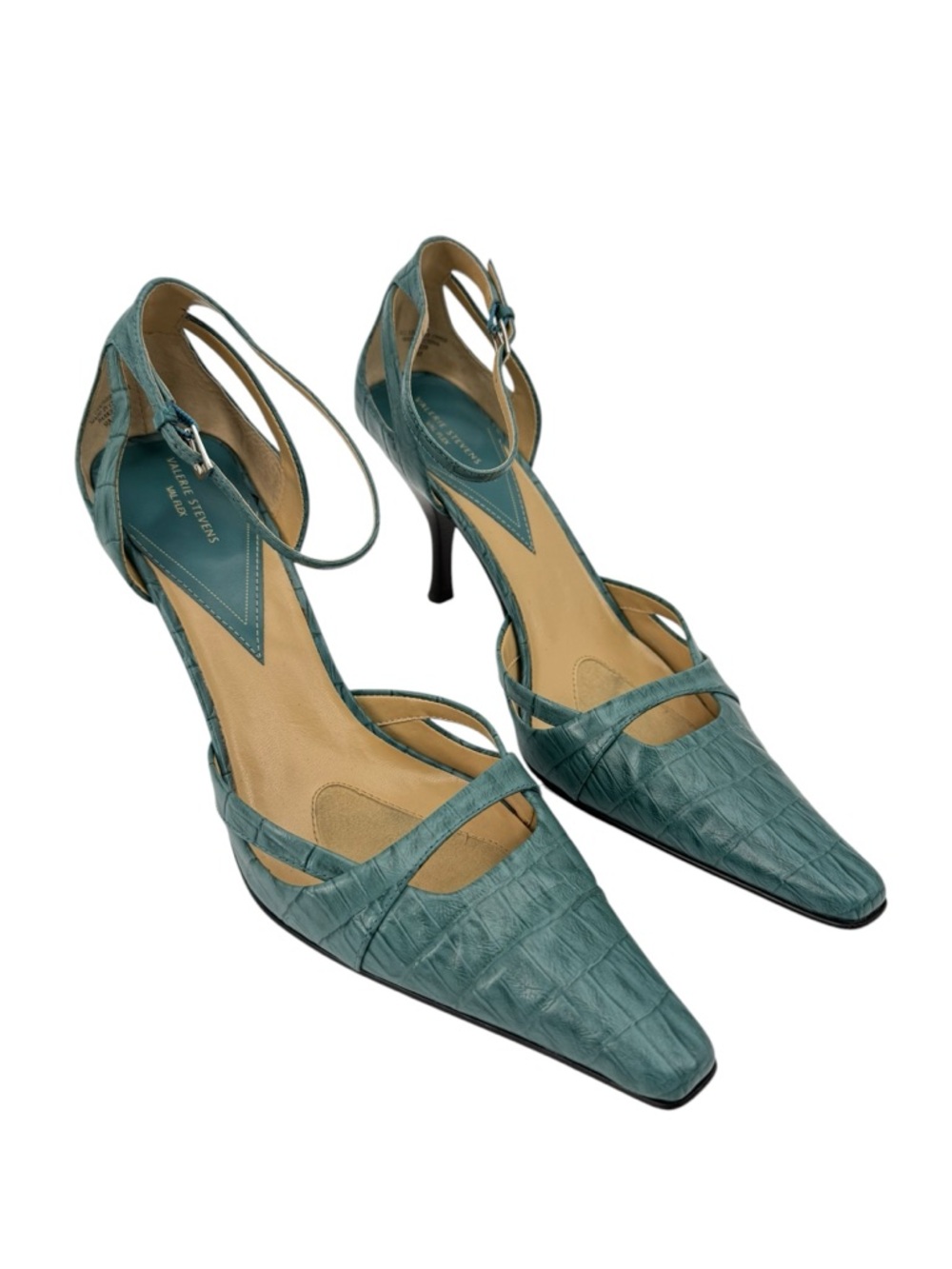 Valerie Stevens Women’s Blue Leather High Heel Shoes Val Flex “Parker” 9M‎